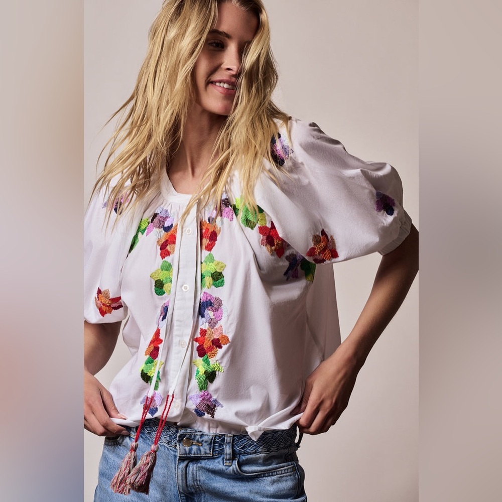The Shirt Rochelle Behrens Minka 3/4 Sleeve Sequin Blouse White XS SOLD OUT - Picture 4 of 17
